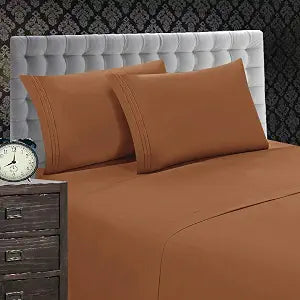 Elegant Comfort 1500 Premier Wrinkle & Fade Resistant 4 pc Sheet Set, Deep Pocket Up to 18" and Colors, Queen Bronze