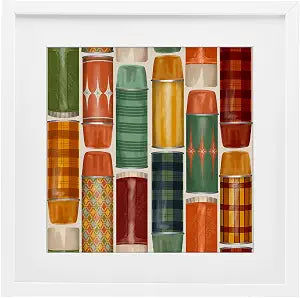 Retro Thermos Plaid Still Life, 13 x 13 Inch Framed Print Under Glass