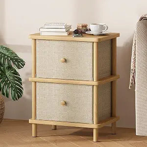 Apicizon Nightstand with 2 Drawers, Boho Side Table with Storage, Natural