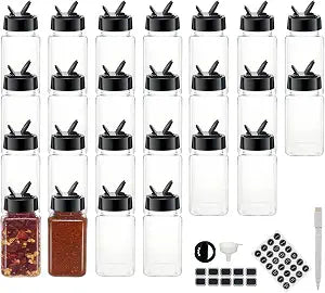 24 Pack 4oz Clear Plastic Spice Jars With Black Plastic Lids