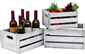 Storage Crates 3 Pcs Wooden Crates Decor Boxes,Rustic White Nested Crate