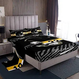 Feelyou Football Bed Sheets Set Full Size Pittsburgh Bed Set for Kids Boys Girls Football City Deep Pocket Fitted Sheet Sports Games Breathable Soft Lightweight Microfiber