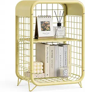 Yellow Nightstand with Storage, Metal End Table, 3-Tier Side Table, Narrow Bedside Table for Bedroom, Small Space Accent Table for Living Room, Dorm, Office