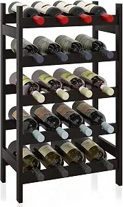 SMIBUY Bamboo Wine Rack, 20 Bottles Display Holder, 5-Tier Free Standing Storage Shelves for Kitchen, Pantry, Cellar, Bar (Black)