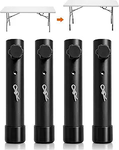 Folding Table Leg Extenders, Highly Durable Steel Table Leg Risers for Straight and Bent Legs 2-Position Adjustable, Ergonomic Height Adjustment for Back Comfort- 4PCS