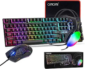 Gaming Keyboard and Mouse, Headset, Mouse Pad Combo, 10 RGB Backit Effects
