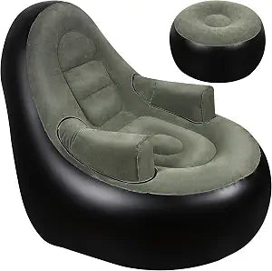 Thickened Inflatable Couch with ArmrestOttoman, Blow Up Lounger Chair,Folding Air Chair for Adults,Inflatable Lazy Sofa Perfect for Rooms, Camping or Home(Without Pump,Black)
