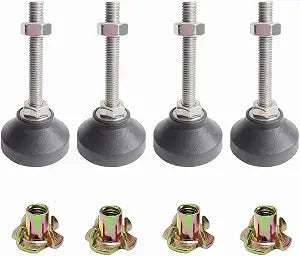 Adjustable M6 Furniture Leveling Feet 4PCS - 50mm Swivel Leg Levelers with Four-Claw Nuts, Anti-Skid Nylon Base & Stainless Steel Screws for Cabinets, Tables, Chairs, Workbench - 40kg Load Capacity