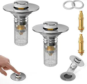 2CPS Bathroom Sink Stopper Hair Catcher for 1.1 to 1.5 Inch Sink Holes, Sink Stopper Hair Catcher, Pop-Up Sink Drain Filter with Removable Stainless Steel Filter Basket