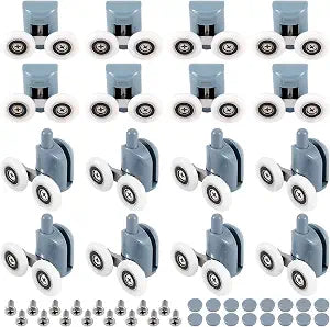 HOZEON 16 PCS Double Shower Door Rollers, 25 mm Stable and Ultra-Quiet Shower Door Wheels for Bathroom Pan Glass Sliding Door, 8 PCS Upper Rollers and 8 PCS Bottom Rollers
