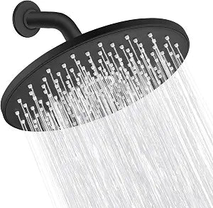 Rain Shower Head VMASSTONE 9In High Pressure Showerhead - Tool Free Installation- with Large Spray Surfaces and 200 Nozzles for Delicate and Unstimulate Shower Experience (EM-001 Matte Black/Black)