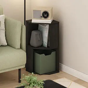 Furinno ECON Corner Shelf, 2-Tier Corner Book Shelf, Standing Storage Shelves, Cube Display Rack, Bookshelf, for Organization and Storage, Living Room, Home Office, Dark Espresso