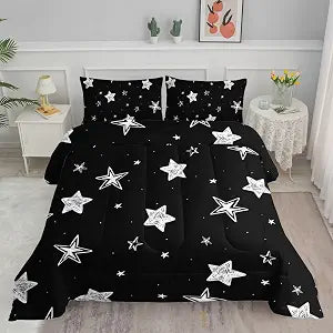 Black and White Stars Comforter Set Starry Printed Bedding Set with 1 Comforter and 2 Pillowcases for Boys and Girls Bedroom All Season(Stars Twin)