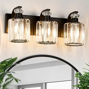 Black Bathroom Light Fixtures with K9 Crystal Lampshade Bathroom Lighting Over Mirror Vanity Lights for Living Room,Bedroom,Restroom,Hallway 3 Lights