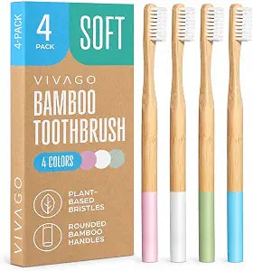 VIVAGO Bamboo Toothbrushes 4 Pack - Soft Bristles Toothbrushes for Adults