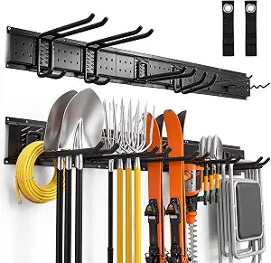 Garage Wall Organizer - 450 LBS Heavy Duty Garage Wall Organizer with 11 Adjustable Hooks,49.5 Garden Tool Organizer Wall Mount,Ideal for Tool Storage