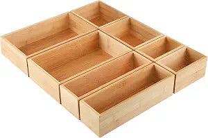 Kootek 8Pcs Bamboo Drawer Organizer 4-Size Kitchen Storage Box for Flatware