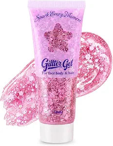 Face Body Glitter Gel for Women Or Men,Teens 50ML (Pink)
