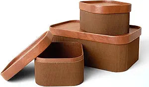 LA JOLIE MUSE Decorative Storage Boxes with Lids Faux Leather, Brown 3 Pack