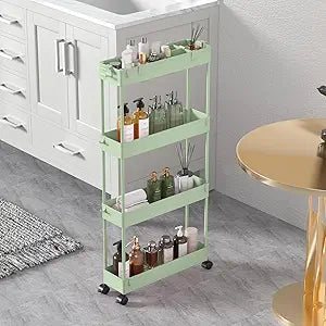 SPACELEAD Slim Storage Cart 4 Tier,Bathroom Organizer Rolling Utility,Mobile Shelving Unit Slide Out for Office, Kitchen, Laundry Room & Narrow PlacesGreen