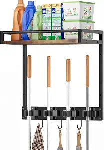 Broom Holder Wall Mount with Shelf, 15.7" Wx6.7 Dx15.7 H, 1 Pack