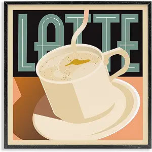 Vintage Latte Mug Kitchen, 17 x 17 Inch Framed Gicle Print