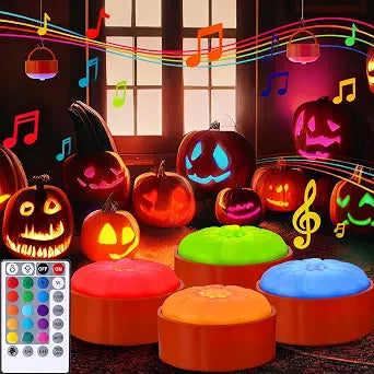 Rechargeable Halloween Pumpkin Lights with Remote and Timer