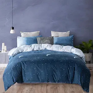Levoo Duvet Cover Queen Size Star Moon Galaxy Patterned Bedding 3 Pieces Ultra Soft Microfiber Include 1 Duvet Cover and 2 Pillowcases NO Comforter (Queen, Blue Stars)