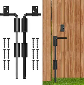 12" Cane Bolt Gate Drop Rod Heavy Duty Stopper Hardware, Gate Ground Latch for Wood Metal Vinyl Gates Doors, Gate Drop Pin for Holding Gate to The Ground, Black Finish-2 Pack