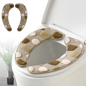 Thick and Warm Toilet Seat Cover Washable, Reusable Cushion with TPR Adhesive Back & Decorative Pattern for Comfort & Insulation (Brown)