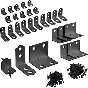 185Pcs 90 Degree L Brackets, Heavy Duty Rust-Proof Corner Brace with Wood & Metal Self-Drilling Screws, No Pre-Drilling for Metal Rack, Guardrail, Cabinet & Furniture Reinforcement, Black