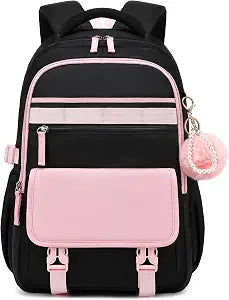 Backpack for Girls, School Backpack for Teens Girls Women, 15.6 Inch Laptop Bag, Cute Kids Bookbag for School, Casual Daypack for Elementary Middle College Work Travel Airport, Black Pink
