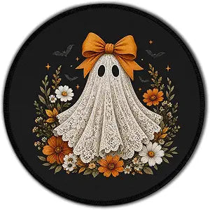 Preppy Halloween Ghost Round Mouse Pad for Desk, 8.6x8.6 Inch