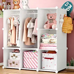 Portable Baby Wardrobe Closet Lightweight Kids Storage Organizer (White)