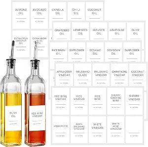 HVSWLY Oil and Vinegar Labels for Bottles,50 Pantry Labels for Vinegar & Oil Dispenser Bottles,Olive Oil Bottle Jar Labels Stickers, Kitchen Condiment Labels Set