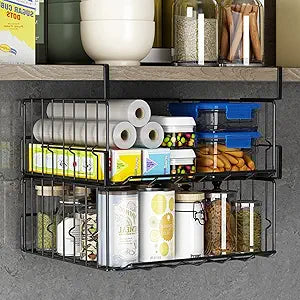 PowerKing Under Shelf Storage Baskets, Under Cabinet Basket, 2 Pack, Black