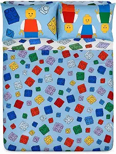 Bioworld Lego STAX Kids Sheets 4pc Double Set with Rotary Print, Multicolor