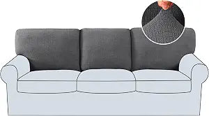 H.VERSAILTEX Jacquard Couch Cushion Covers High Stretch Sofa Covers for 3 Cushion Couch Furniture Protector Spandex Anti-Slip Soft Thickened Slipcovers Crizzle Pattern(3 Back Covers, Grey)