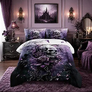 HOSIMA Floral Death Skull Twin Bedding Sets for Women with 2 Pillowcases.