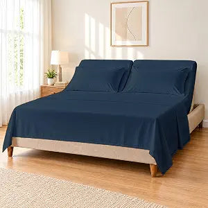 4 Piece Split Head Flex King Sheet Set for Sleep Number Bed, Ultra Soft Microfiber Sheets, 32" Down Fitted Cover Fits 15" Deep Pocket Mattress, 78" x 80", Navy Blue Solid