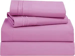 Clara Clark Bed Sheets, Premier 1800 Series 4 Piece Bed Sheet Set, Deep Pocket, Wrinkle, Fade, Stain Resistant, Luxury Soft Bedding Sheets & Pillowcases, Queen, Light Pink