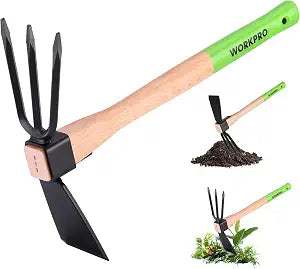 WORKPRO Hoe and Cultivator Garden Rake with 14" Wooden Handle