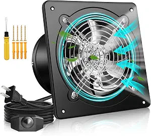 8 Inch Exhaust Fan with Speed Controller, 700CFM Wall Mount Exhaust Fan for Kitchen, Metal Ventilation Extractor Fan with Damper for Bathroom, Garage, Attic, Shop, Pet Room, Smoking Room, Basement