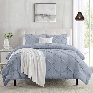 Clara Clark Ice Blue Duvet Cover Twin Size 2 Piece Pintuck Comforter Cover - 1 Duvet Cover 68x90 Button Closure with 1 Pillow Sham - Ultra Soft Microfiber Bedding Pinch Pleated Twin Duvet Cover Set