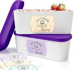 ZICOTO Set of 2 Reusable Ice Cream Tub Containers 1.6 Quart Ea. with Lids