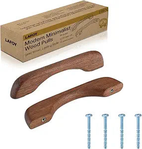 Lafoy 3.75 Inch (96mm) Hole Centers Solid Walnut Wood Cabinet Handle, Brown Wooden Drawer Pull Replacement for Dresser Furniture, Modern Arched Bridge, Smooth Pure Hardwood Minimalist Style, 2 Pack