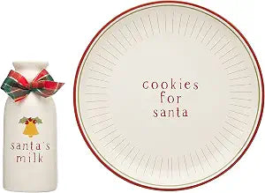 Pearhead Cookies for Santa Plate and Milk Jug Set, Santa Claus Treat Tray