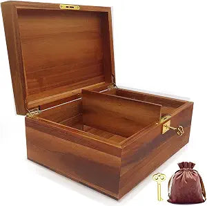 WELITTCON Wood Box Large Decorative Wooden Storage Box with Hinged Lid and Locking Key Premium Acacia Keepsake Chest Box Memory Gift Wooden Boxes 11 X 8.5 X 5 Inches