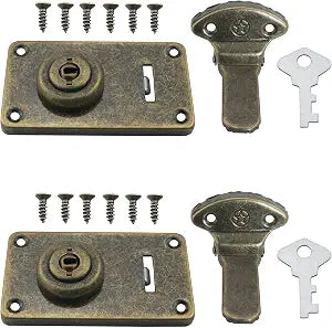 2PCS Wooden Box Hasp Antique Lock 2 Keys and 12 Screws Luggage Lock Wooden Box Lock Hasp Antique Lock Left and Right Pair of Latches Bronze for Jewelry Wooden Boxes Mini Cabinets Suitcases
