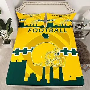 Erosebridal Football Fitted Sheet Twin Size,Boys Football Bed Sheets American Rugby Lovers Bed Cover Sports Ball Game Bedding Set with 1 Pillowcase for Rugby Fan